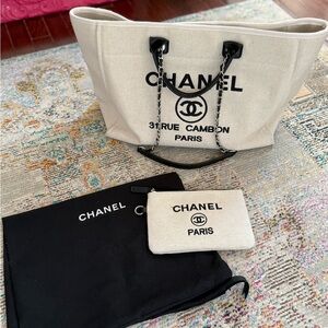 CC Beige Canvas Tote With Pouch & Dust Bag